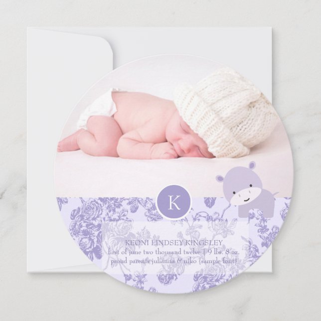 Faire-part PixDezines hippo violet+toile (Devant)