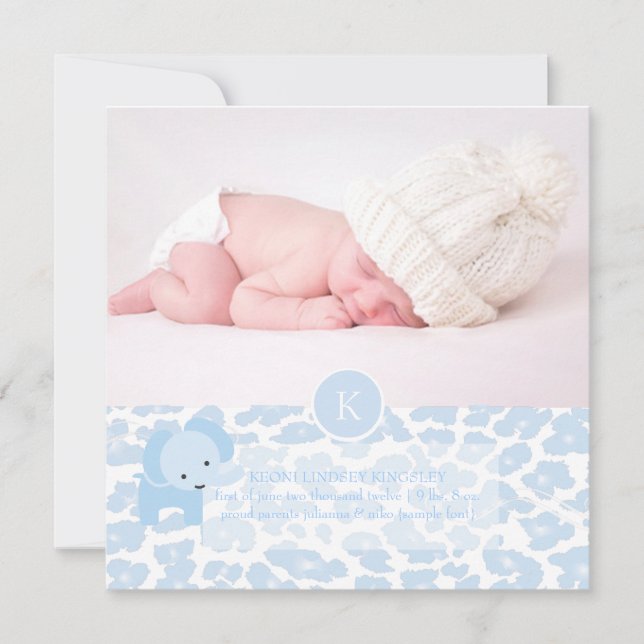 Faire-part PixDezines leopard bleu+éléphant (Devant)