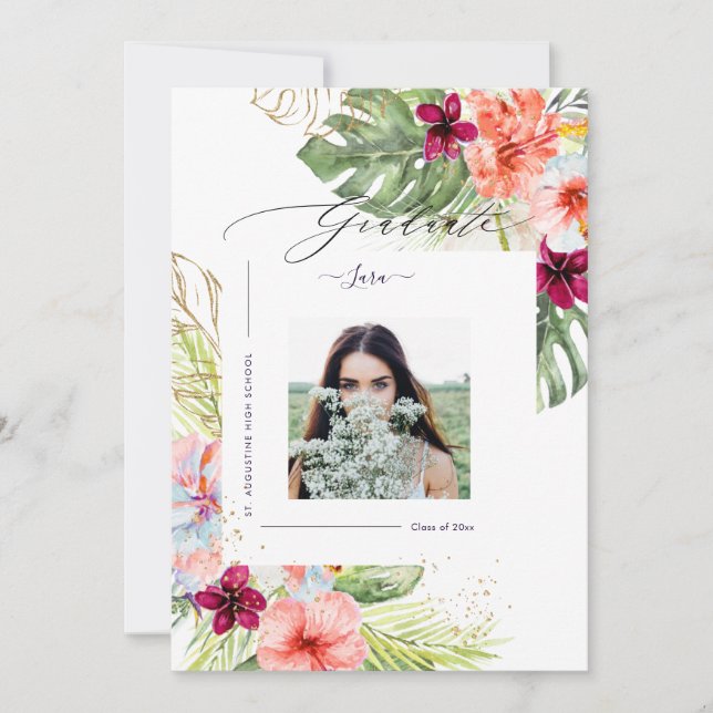 Faire-part PixDezines Paradis TropicalGraduation Luxe Script (Devant)