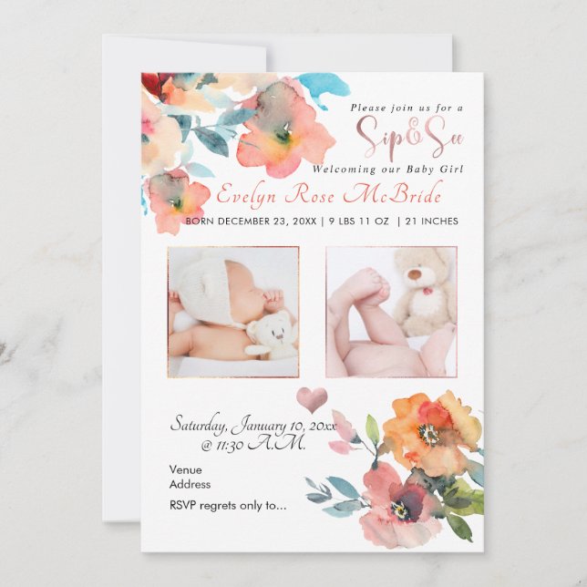 Faire-part PixDezines SIP+VOIR, FLEURS DE COULEUR D'EAU (Devant)