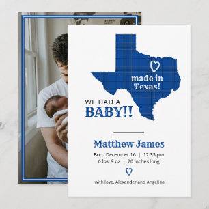 Faire-part Plaid Bleu Fabriqué Au Texas Photo Verticale