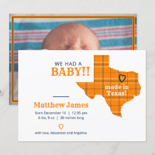 Faire-part Plaid Orange Fabriqué Au Texas Photo Horizontale