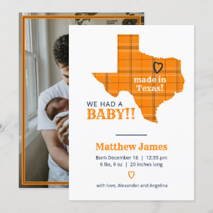 Faire-part Plaid Orange Fabriqué Au Texas Photo Verticale