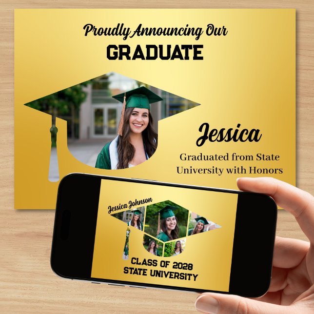 Faire-part Plaisir et Unique Gold 7 Photos Graduation (Fun and Unique Graduate Announcement with 7 photos)