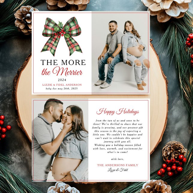 Faire-part Plus La Grossesse Photo de Noël de la Bow Merrier (Créateur téléchargé)