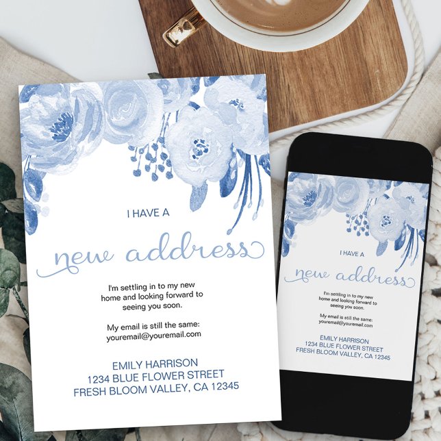 Faire-part Plutôt Floral Dusty Blue Nouvelle Adresse Moving (dusty blue flowers new address card available printed or as printable digital download)
