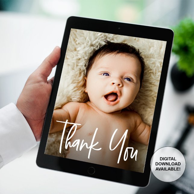 Faire-part Poignée moderne photo Baby shower personnalisé (Digital download baby photo thank you card.)