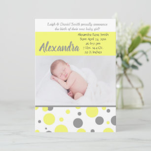 Faire-part Pois jaunes et gris   Photo Naissance