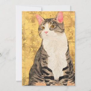Faire-part Portrait de chat blanc gris vintage