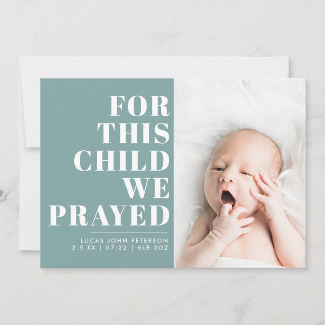 Faire-part Pour cet enfant, nous avons prié Turquoise Blue Ph (Devant)
