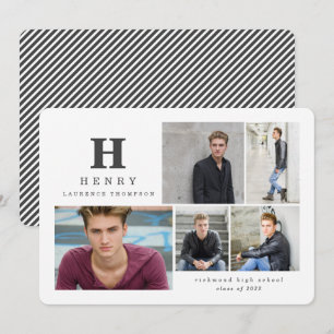 Faire-part Premier diplômé multi photo moderne noir