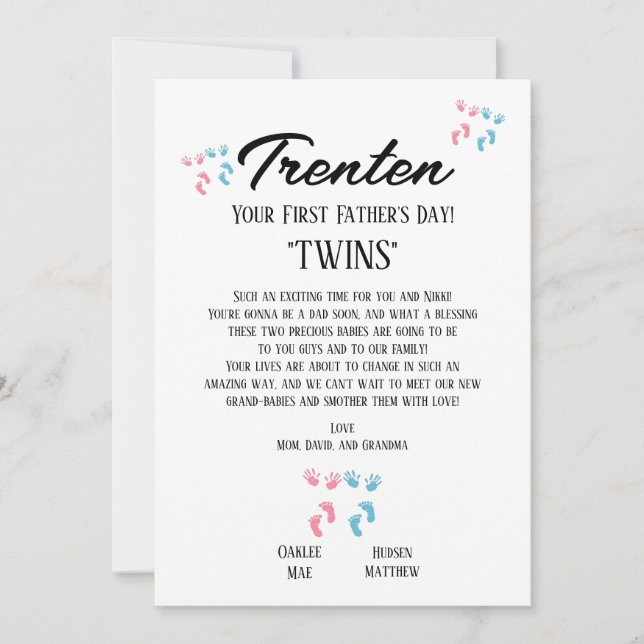 Faire-part Première Fête des pères pour jumeaux (Devant)