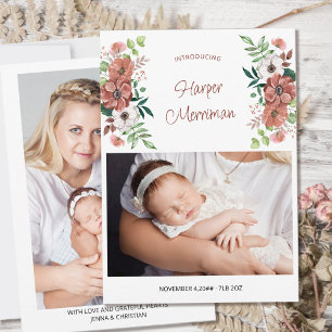 Faire-part Présentation de 2 fleurs automnales de naissance d
