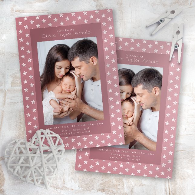 Faire-part Présentation de bébé photo rose étoiles naissance (Créateur téléchargé)