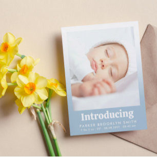 Faire-part Présentation de nouveau-né fille en photo bleu cla