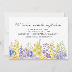 Faire-part Présentation de nouveau voisin floral jaune violet