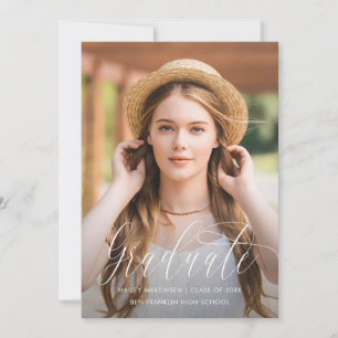 Faire-part Pretty Script Blue Photo Graduation Announcement