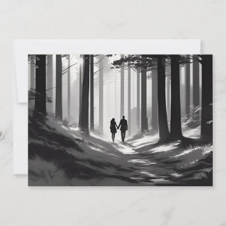 Faire-part Promenade en forêt d'un couple en silhouette roman