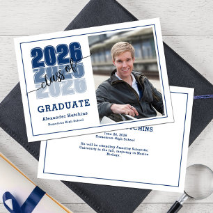 Faire-part Promotion 2026 Bleu marine Moderne Gras Photo Dipl