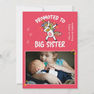 Faire-part Promu à Big Soeur Unicorn Photo Bébé Naissance