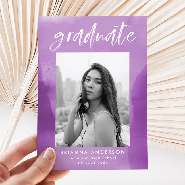 Faire-part Purple Aquarelle Laver Photo Graduation (Créateur téléchargé)