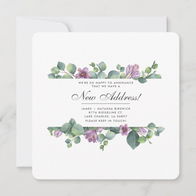 Faire-part Purple Green Eucalyptus Feuilles Moteur Nouvelle a (Devant)