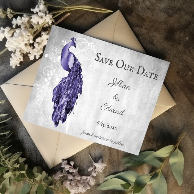 Faire-part Purple Peacock Enregistrer La Date Annonce (Purple Peacock Save the Date)