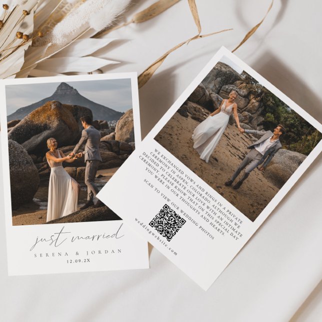 Faire-part QR Code 2 Photo Juste Marié Mariage (Modern QR Code 2 Photo Just Married Wedding Announcement)