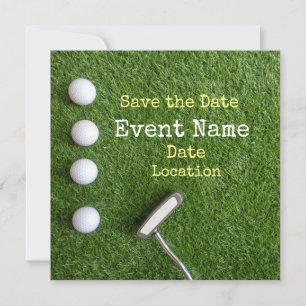 Faire-part Quatre boules de golf avec putter Sauvez la date s