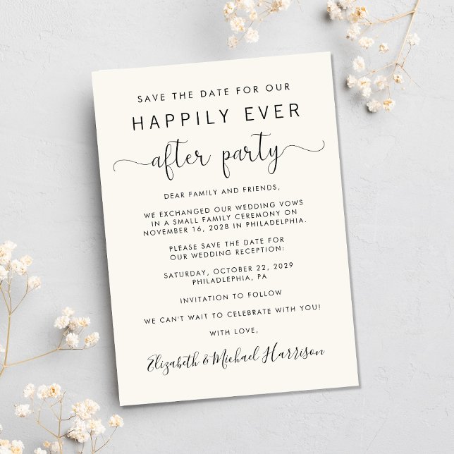 Faire-part Réception de mariage Photo Cream Enregistrer la da (A stylish save the date announcement for a reception to celebrate your elopement or private wedding)