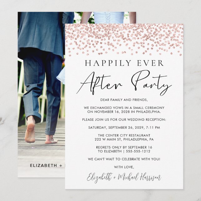Faire-part Réception de mariage Rose Gold Paillettes Photo (Devant / Derrière)