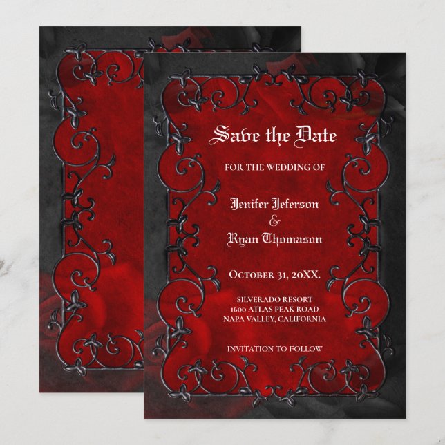 Faire-part Red Gothic halloween wedding save the date (Devant / Derrière)