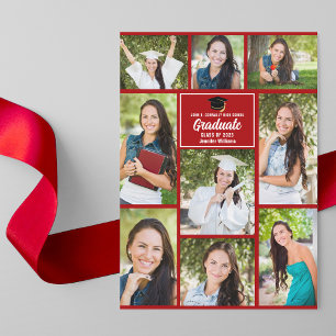 Faire-part Red Graduate Photo Collage Moderne 2025 Graduation