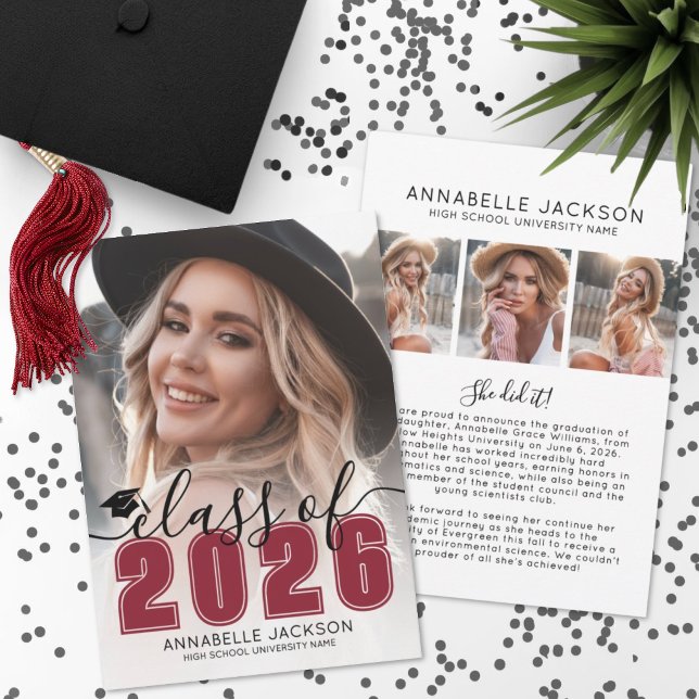 Faire-part Red Graduate Photo Graduation (Red Graduate Photo Graduation Announcement )