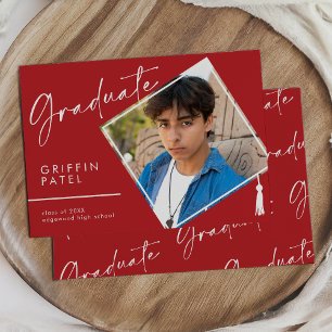 Faire-part Red Modern Graduation Cap Photo Graduation