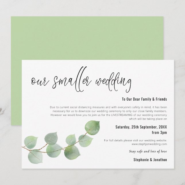 Faire-part Réduction de mariage plus petite Script élégant Eu (Devant / Derrière)