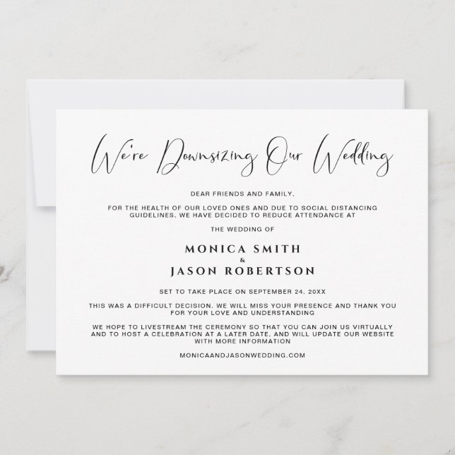 Faire-part Réduire la taille de notre mariage Calligraphie él (Devant)