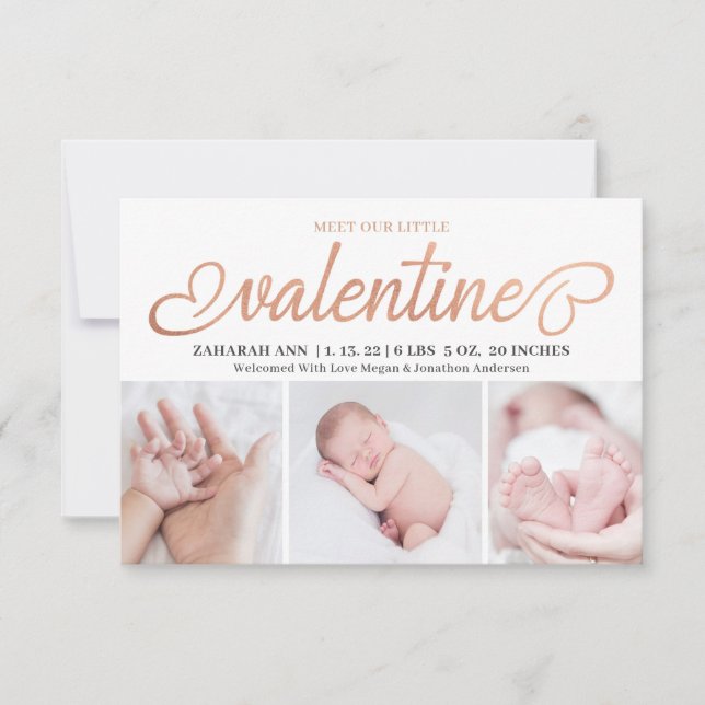 Faire-part Rencontrez notre petit Valentine 3 Photo Naissance (Devant)