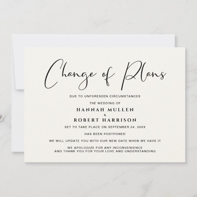 Faire-part Report de mariage Changement de plans Crème (Devant)