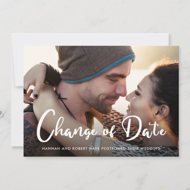 Faire-part Report de mariage moderne Changement de date Photo (Devant)