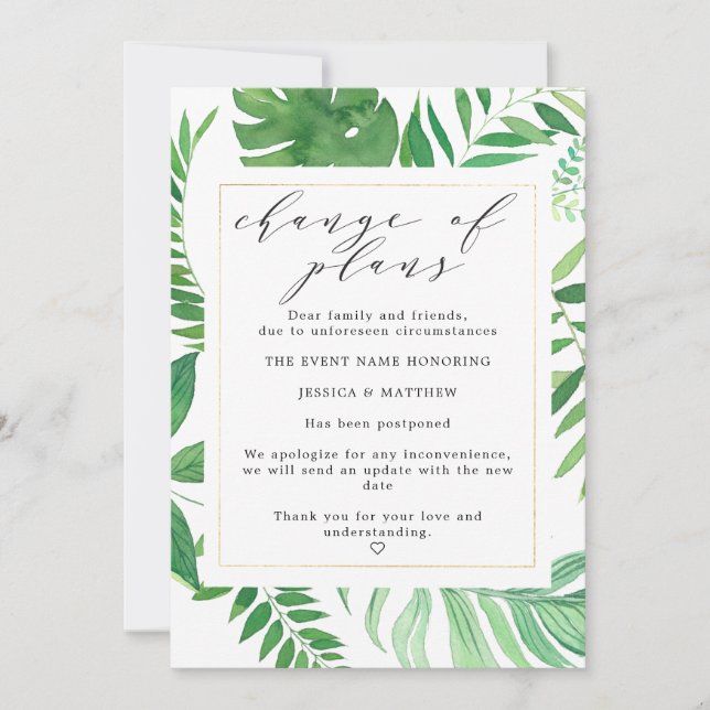Faire-part Report du Changement de Plans Mariage Tropical (Devant)