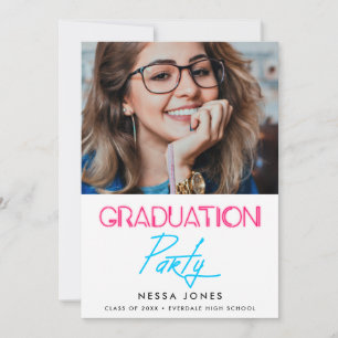 Faire-part Retro 80s néon lumières fête de graduation photo
