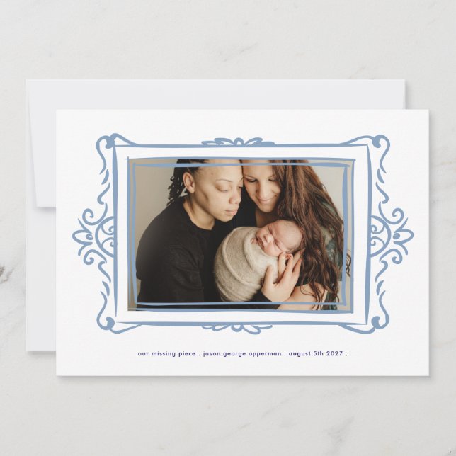 Faire-part retro pastel bleu moderne cadre photo Adoption (Devant)