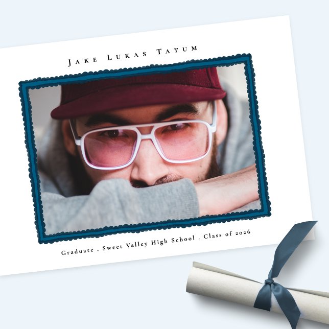 Faire-part Retro Photo Blue Frame Graduation High School (Créateur téléchargé)