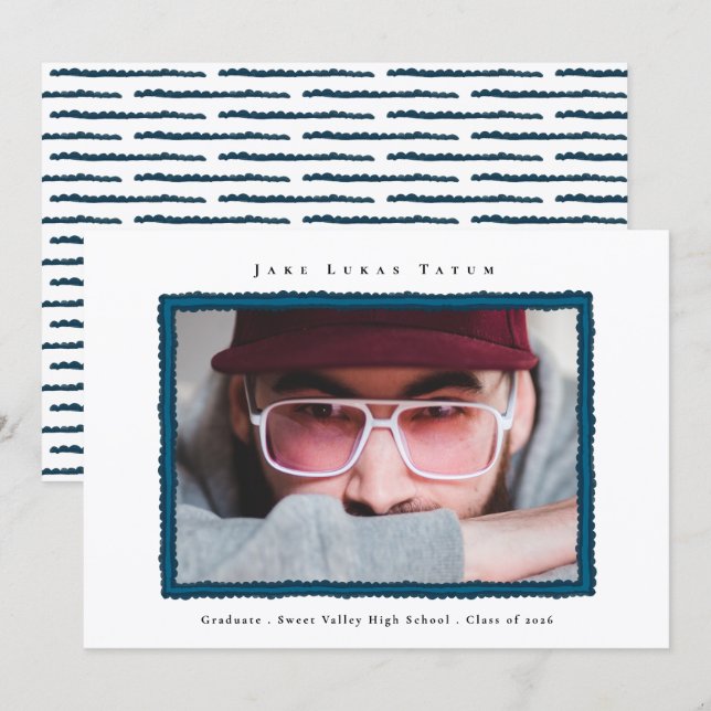 Faire-part Retro Photo Blue Frame Graduation High School (Devant / Derrière)
