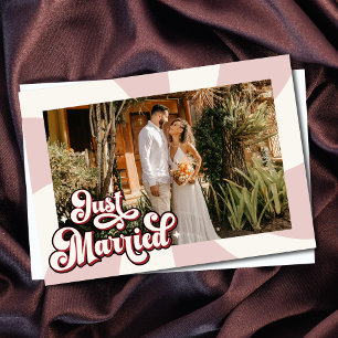 Faire-part Retro Rose Rouge & Crème Juste Marié Photo Mariage