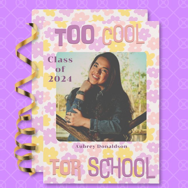 Faire-part Retro Super rose jaune violet Floral Graduation (Retro Groovy Pink Yellow Purple Floral Graduation Announcement)