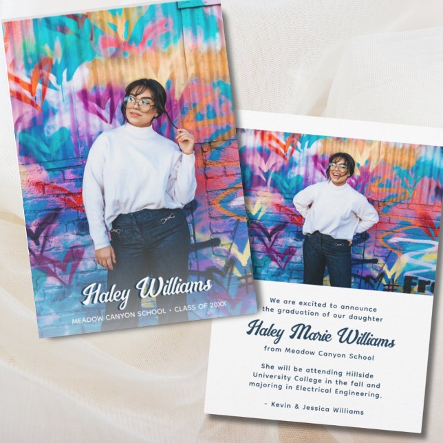 Faire-part Retro tendance personnalisée Deux diplômes photo (Graduation Announcement)