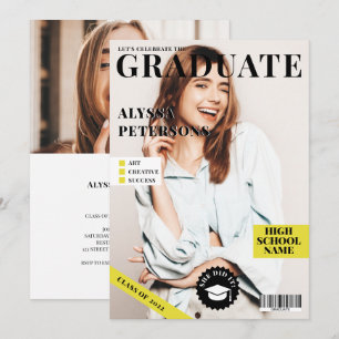 Faire-part Revue couverture 2 photos noir tendance graduation