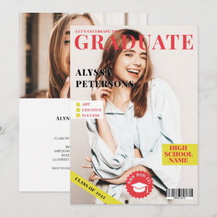 Faire-part Revue couverture 2 photos rouge tendance graduatio
